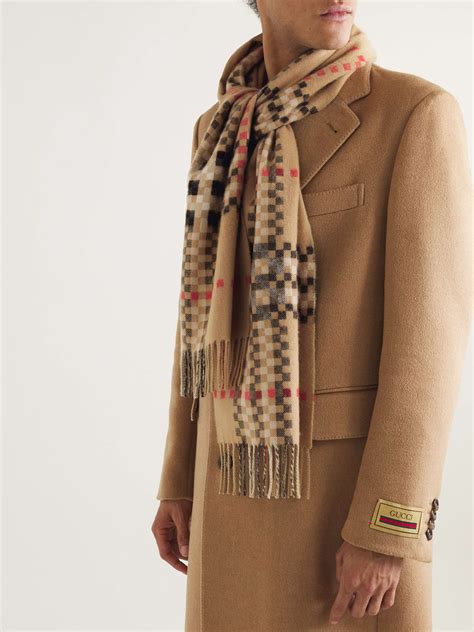 BURBERRY Fringed Checked Cashmere Scarf for Men 